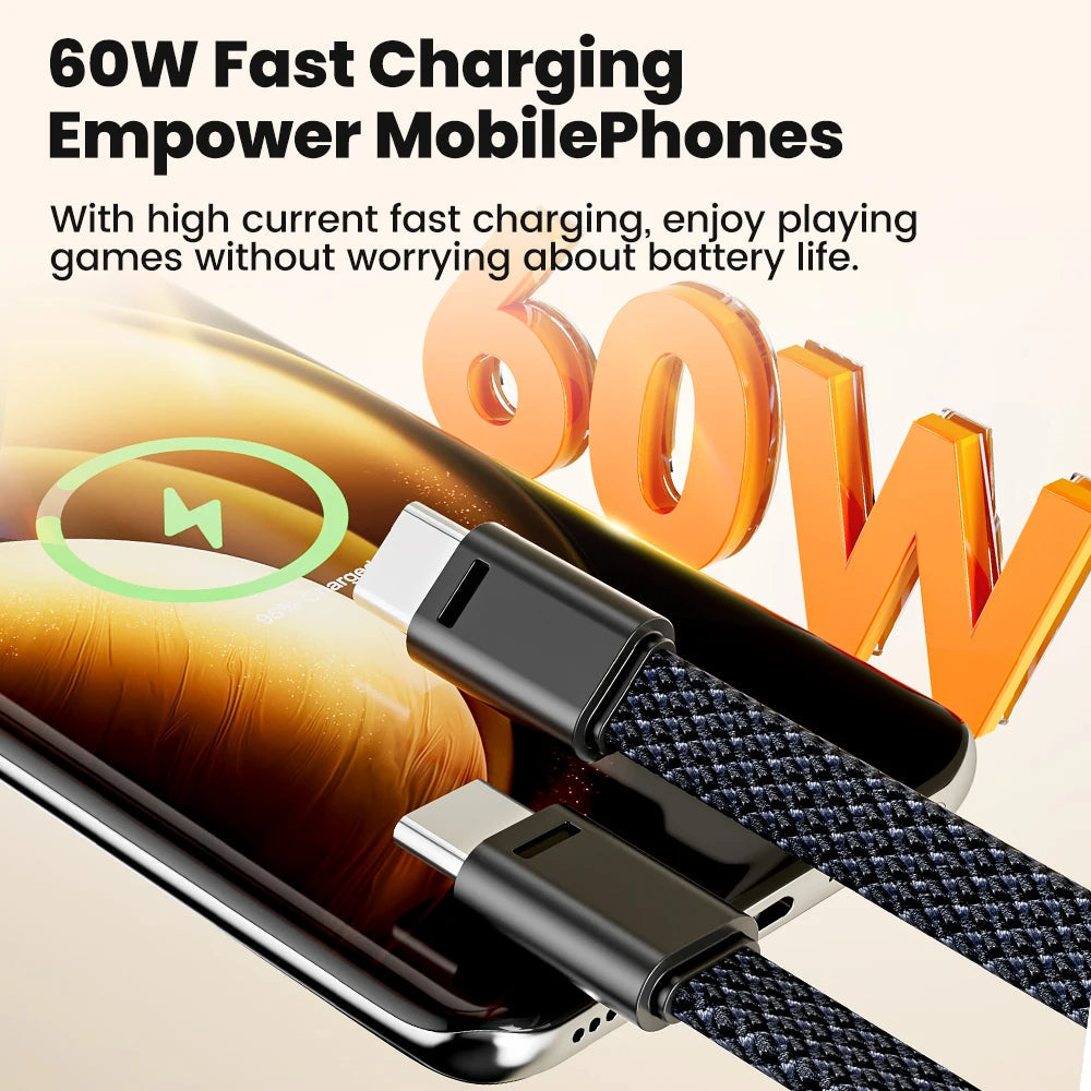 60W Fast Charging USB-C to USB-C Short Cable Keychain – Lanyard Charger for iPhone 15/16, Samsung, Xiaomi, Power Bank Mobile Arcade Ltd