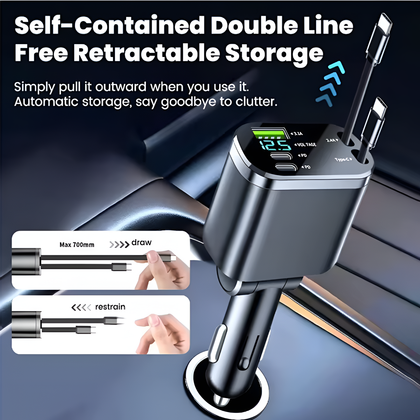 Ultra Fast 5-in-1 USB Car Charger with Dual PD Ports & Smart Voltage Display Mobile Arcade Ltd