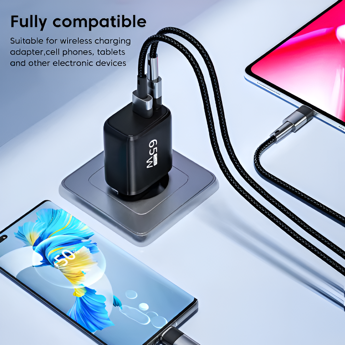65W GaN USB-C Fast Charger PD & QC 3.0 Power Adapter for iPhone Samsung Mobile Arcade Ltd
