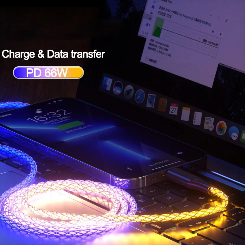 3-in-1 66W Fast Charging Cable RGB Light Micro USB Type-C & iPhone Mobile Arcade Ltd