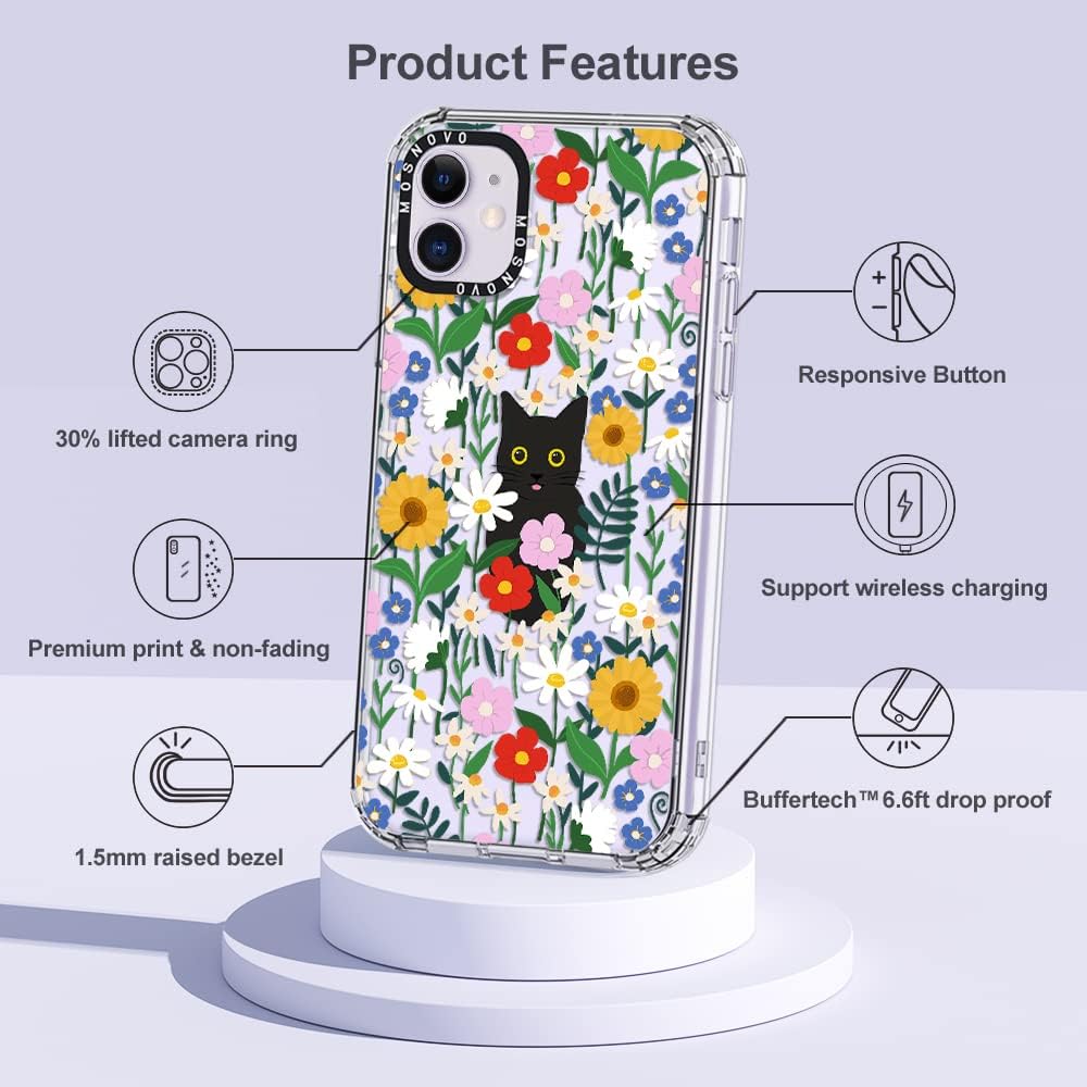 iPhone 11 Case Black Cat Garden Design Clear TPU Shockproof Bumper Cover Mobile Arcade Ltd