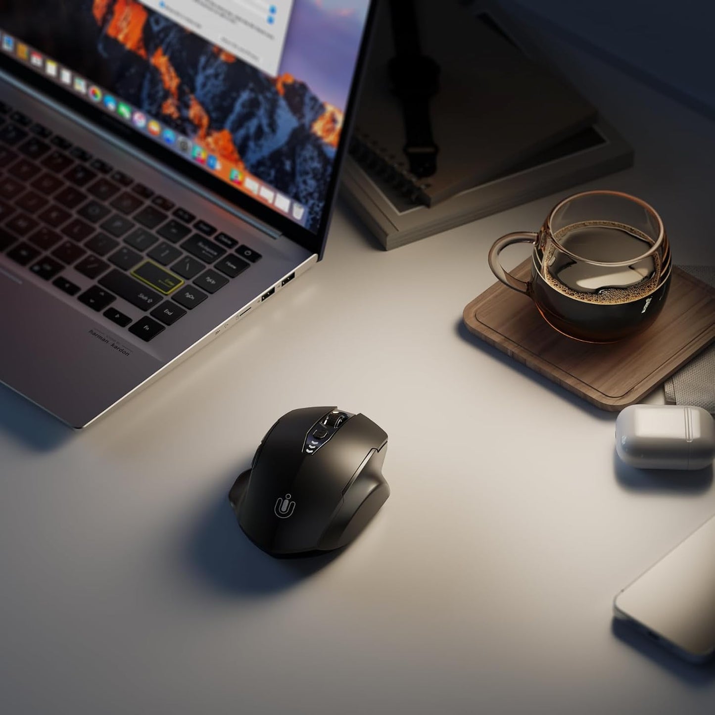 Uineer Wireless Rechargeable Mouse with Battery Display, 2.4G, Matte Black Mobile Arcade Ltd