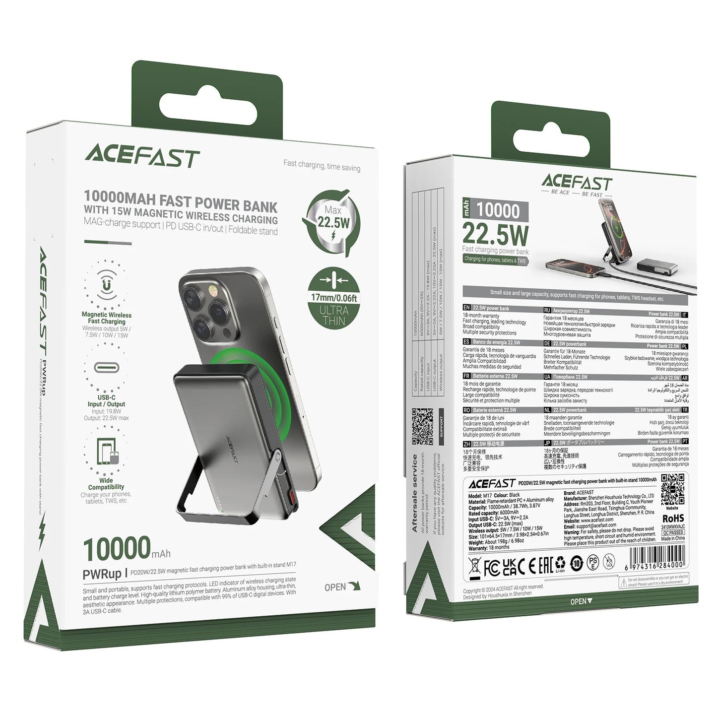 ACEFAST 10000mAh Magnetic Wireless Power Bank with Foldable Bracket | PD20W/22.5W USB-C Fast Charging for iPhone 16/15 & Samsung S24/S25 Mobile Arcade Ltd