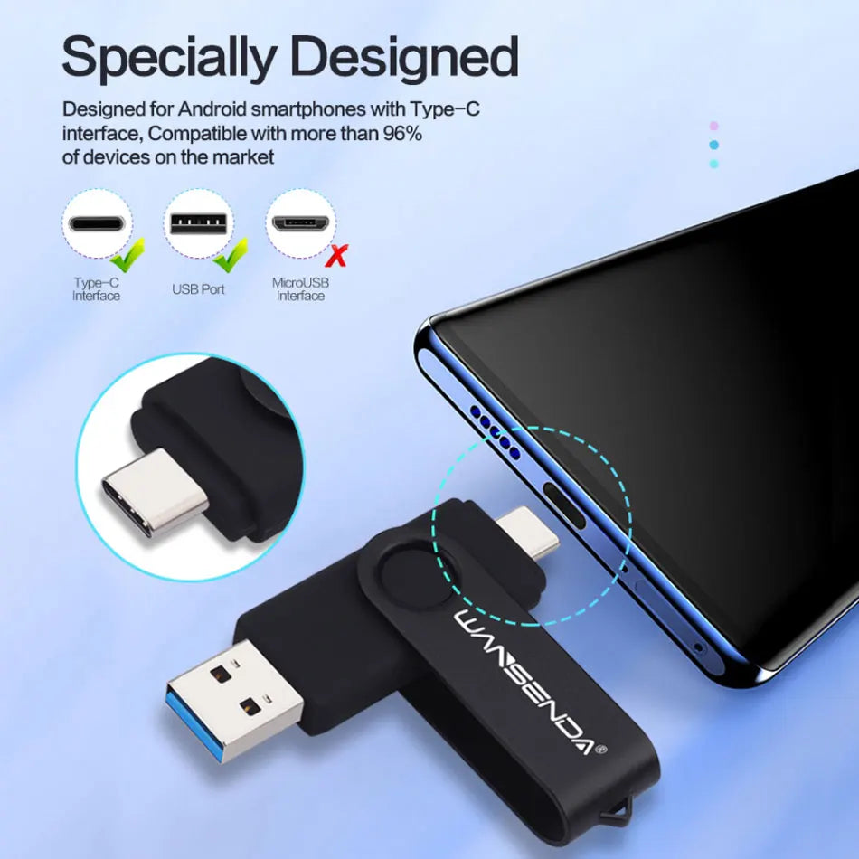 WANSENDA USB 3.0 Type-C Flash Drive – OTG Pen Drive 2-in-1 up to 512GB Mobile Arcade Ltd