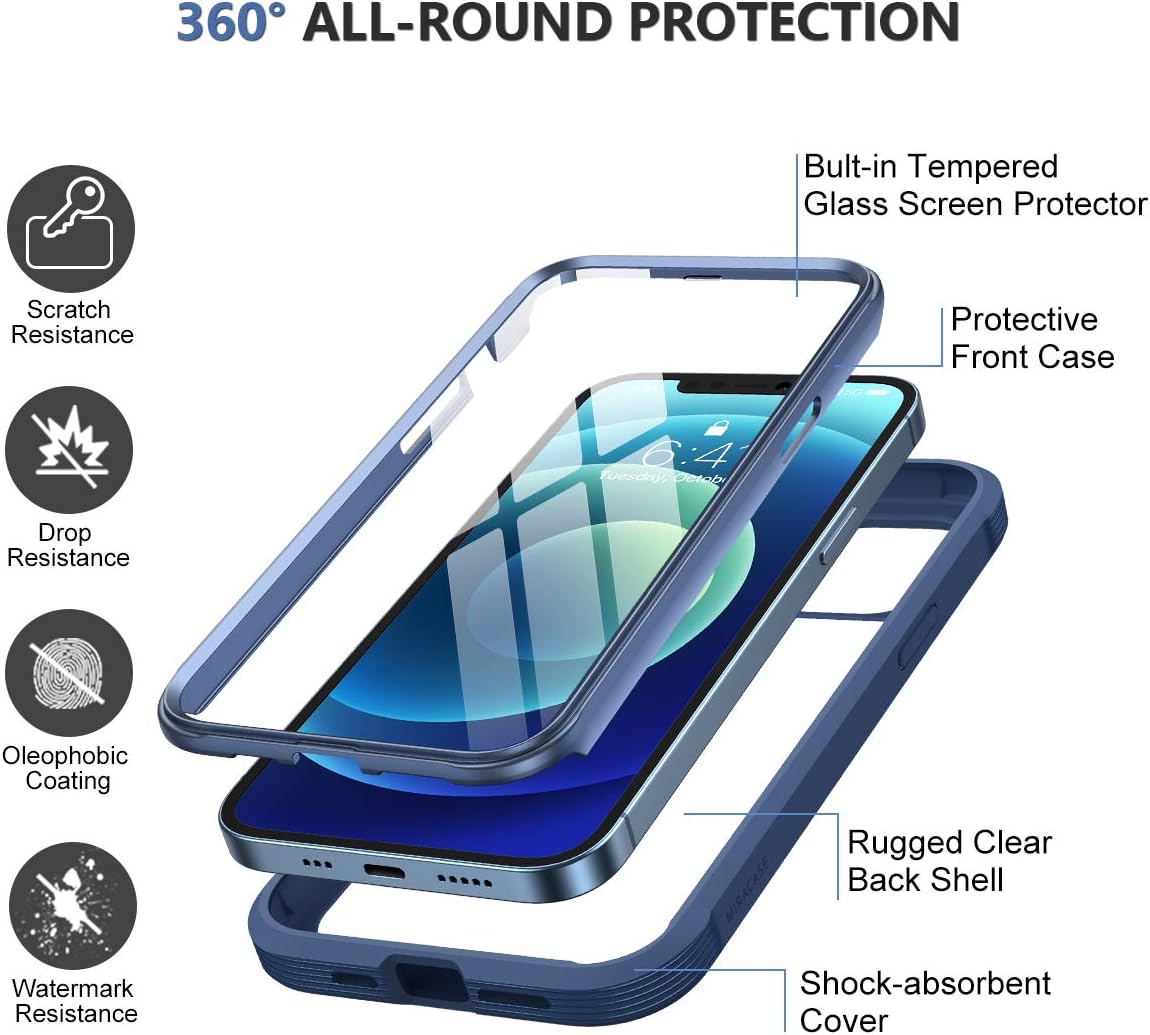 iPhone 12/12 Pro Case 6.1" Dark Blue Glass Full Body Clear Cover Mobile Arcade Ltd
