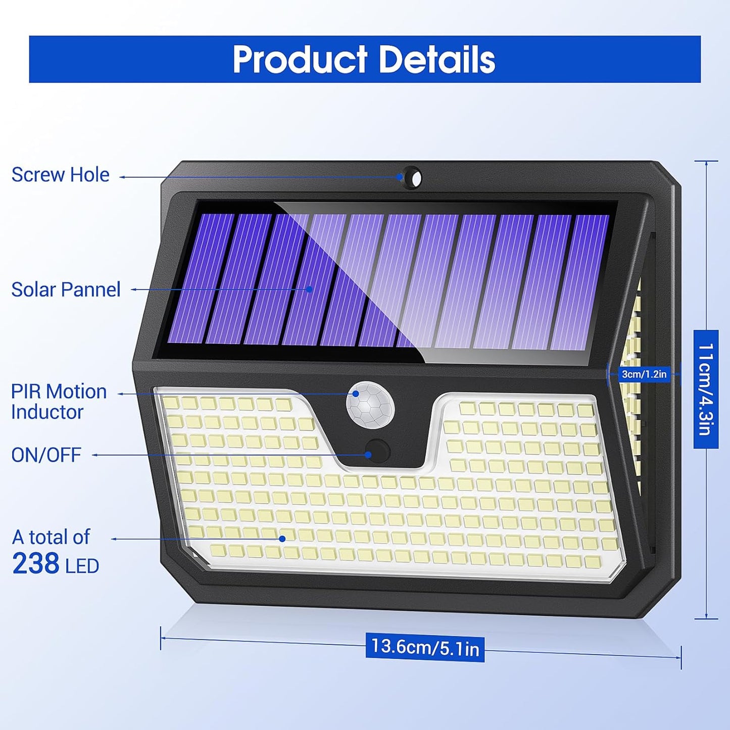 238 LED Outdoor Solar Lights 4 Pack | Motion Sensor Wall Lights IP65 Waterproof Mobile Arcade Ltd