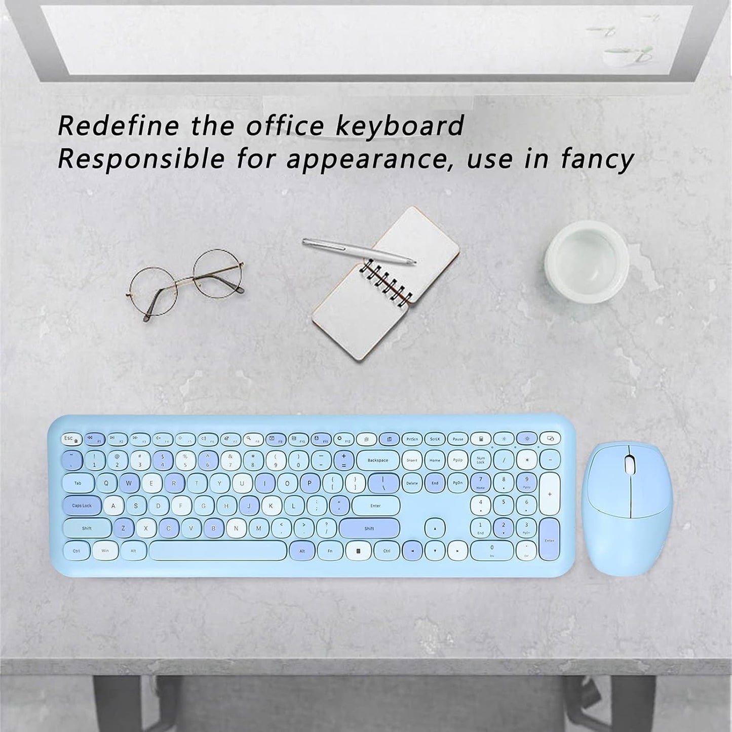 Wendeekun Wireless Keyboard Mouse Combo Retro Multi-Color w/ Num Pad – Blue Mobile Arcade Ltd