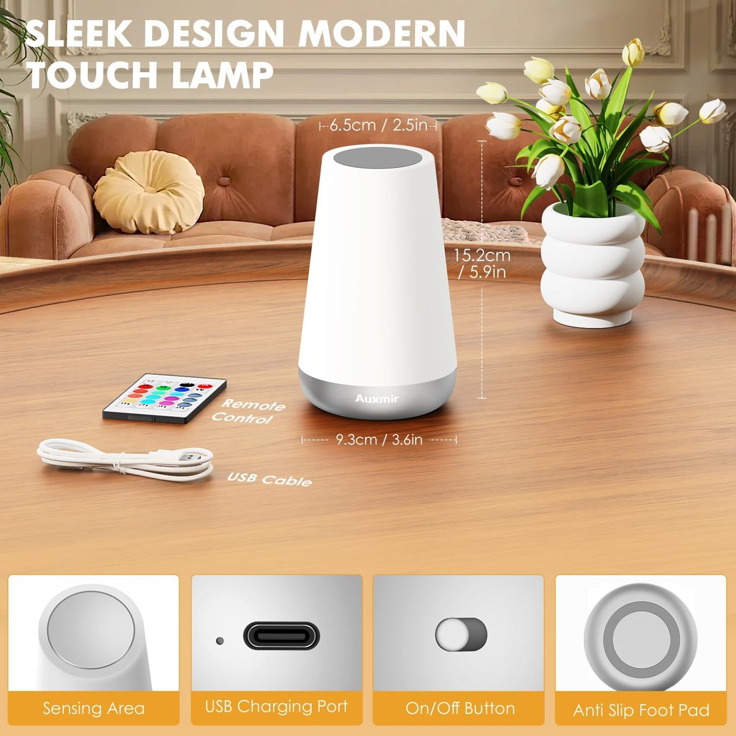 Auxmir LED Touch Bedside Lamp with Remote, Dimmable RGB Rechargeable Light Mobile Arcade Ltd