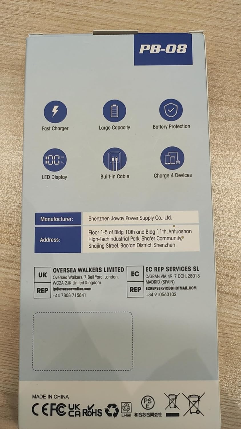 15000mAh Fast Charging Power Bank with 2 Built-in Cables & LED Display, Black Mobile Arcade Ltd