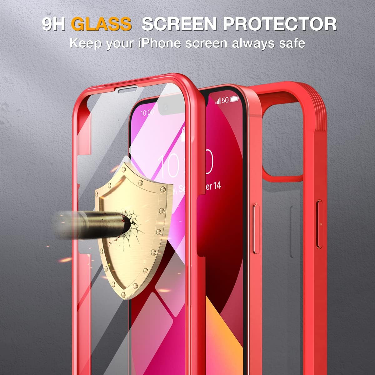 iPhone 13 Case 6.1" Red Full Body with Glass Screen Protector Cover Mobile Arcade Ltd