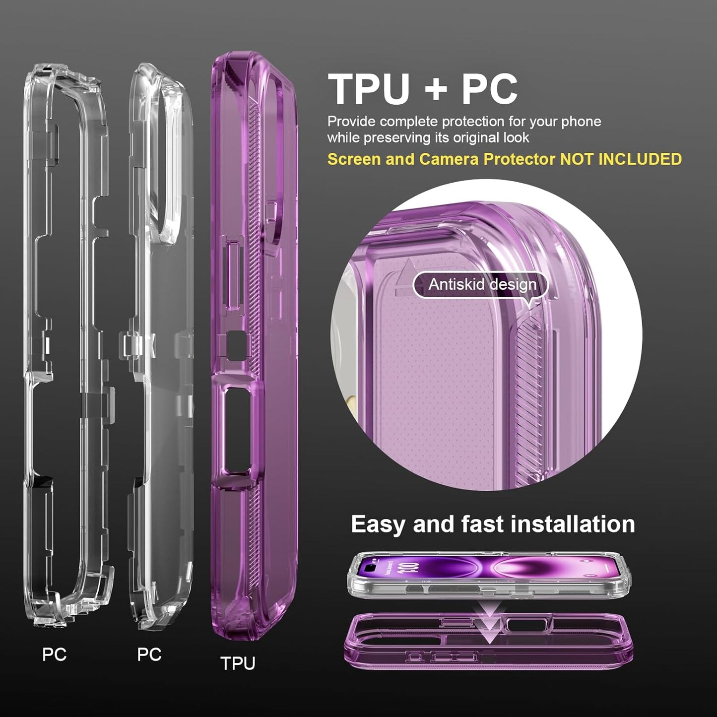iPhone 16 Case Crystal Purple Heavy Duty Shockproof Dual Layer Clear Cover Mobile Arcade Ltd