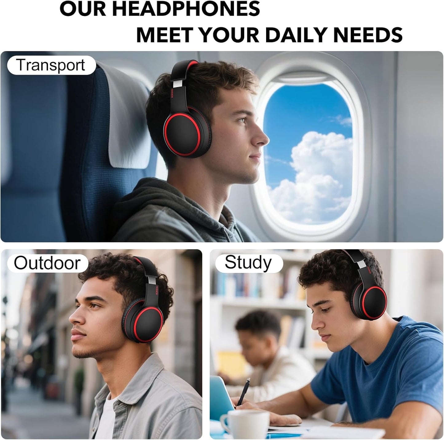 Bluetooth Over-Ear Headphones, 50H Playtime, Bass Mode, Mic, Foldable, Black Mobile Arcade Ltd