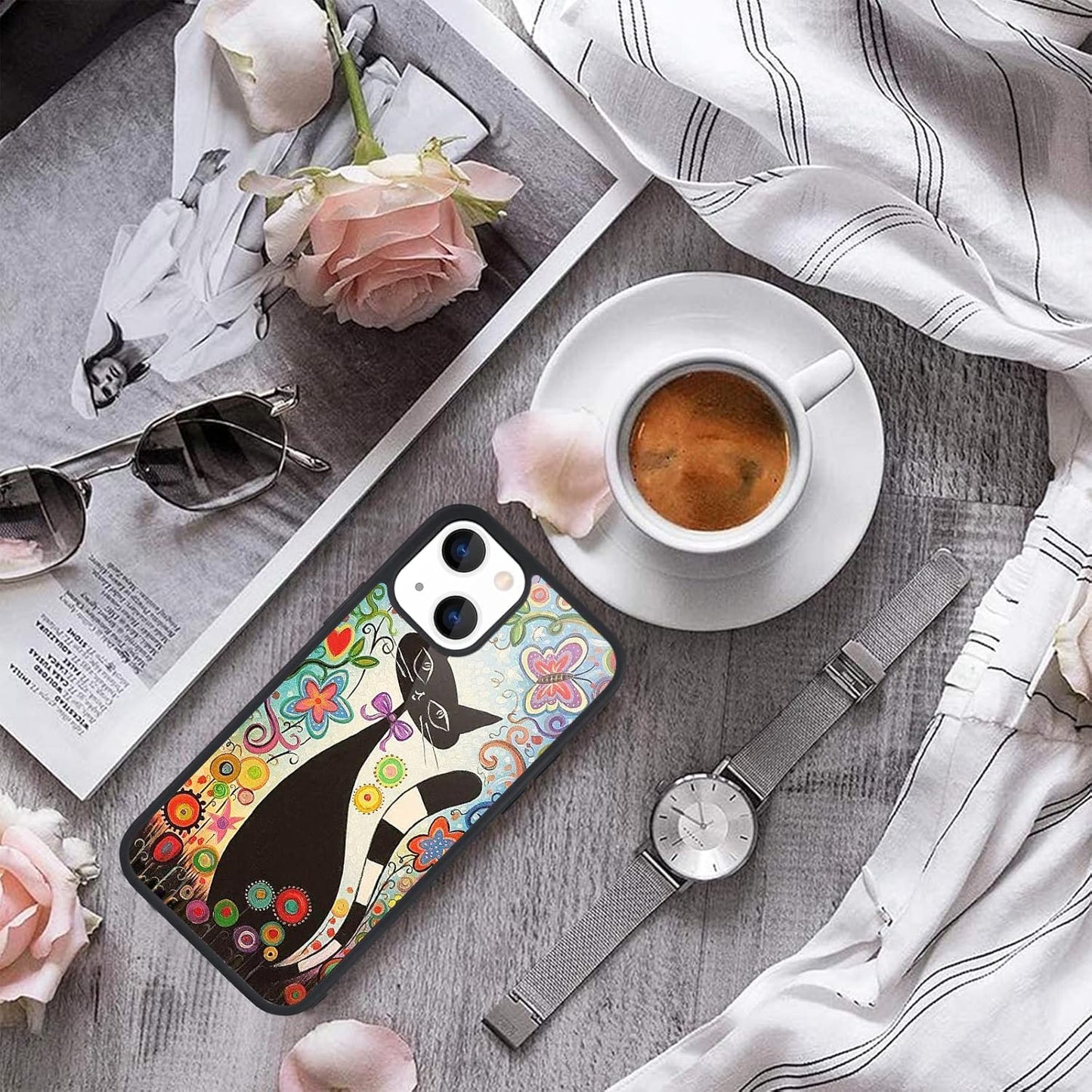 iPhone 13 Case Cute Colorful Cat Design Soft Bumper Hard Back Cover 6.1" Mobile Arcade Ltd