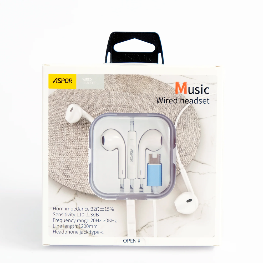 Aspor A215 Music Wired Earphones – Type-C, Mic, Noise Isolation Mobile Arcade Ltd