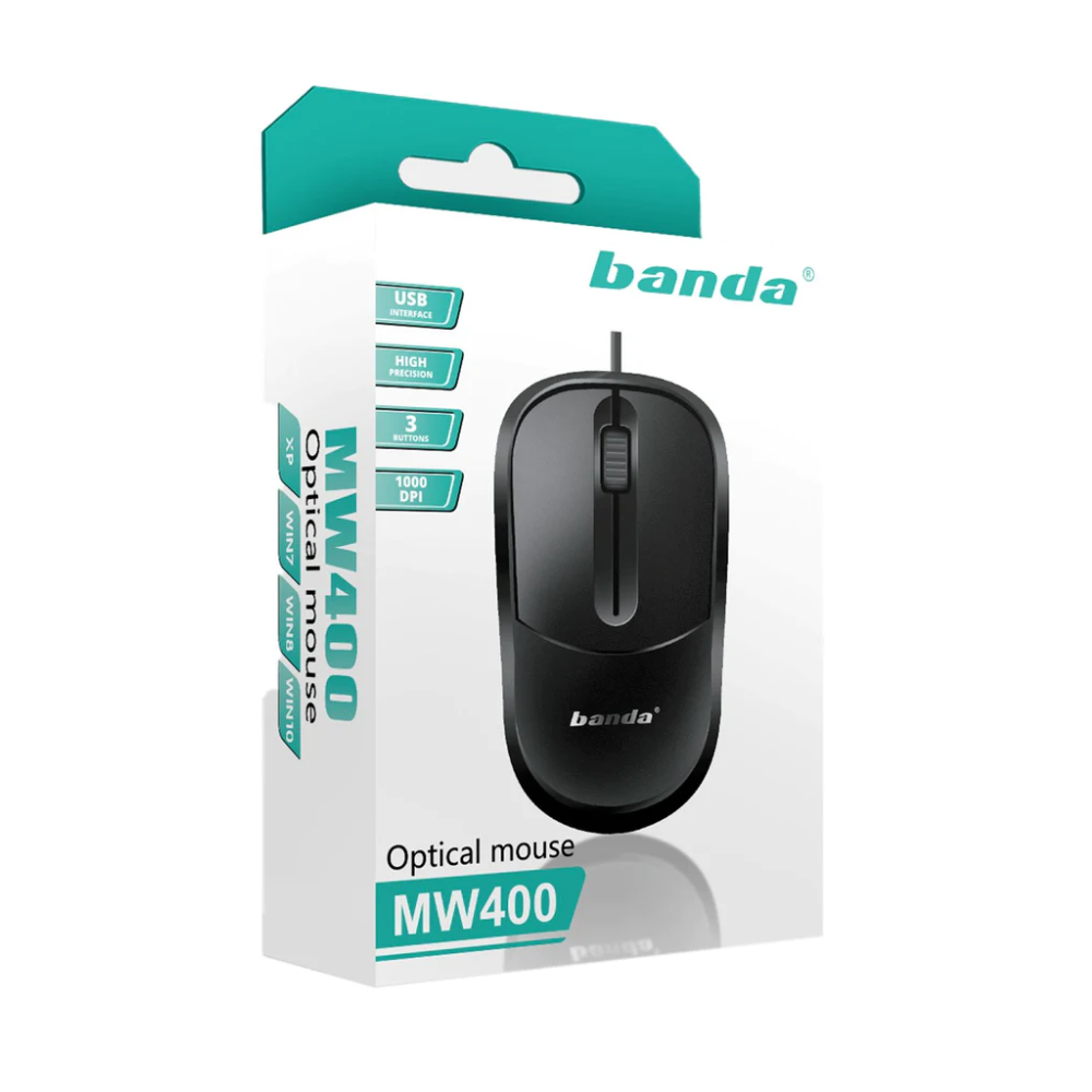 Banda MW 400 USB Wired Mouse 1000 DPI, Anti‑Slip Grip, Plug‑and‑Play Mobile Arcade Ltd