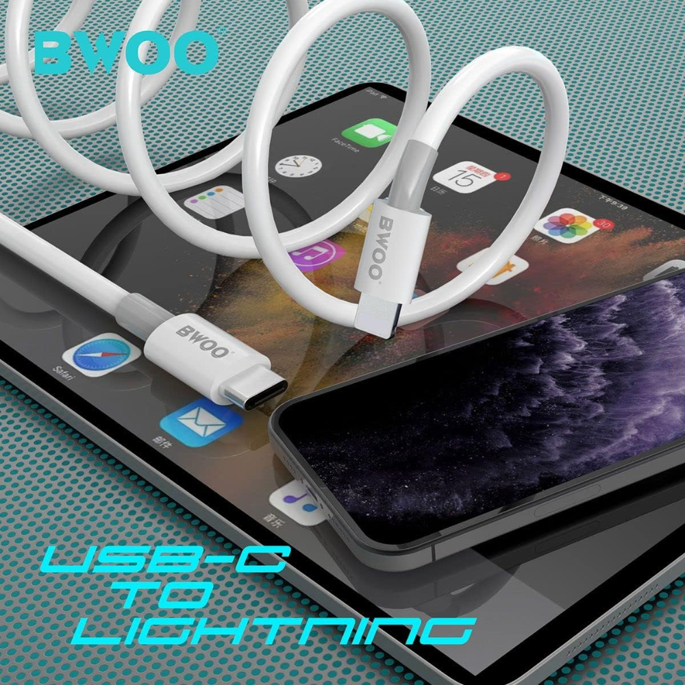 Bwoo USB-C to Lightning Cable – 1m, Fast Charge, White Mobile Arcade Ltd