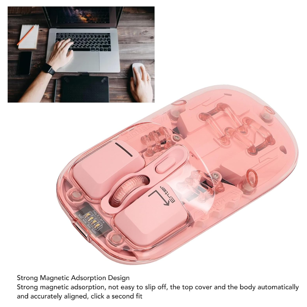 Pink Transparent RGB Wireless Mouse, Dual Mode BT5.0 & 2.4G, 400mAh Battery Mobile Arcade Ltd