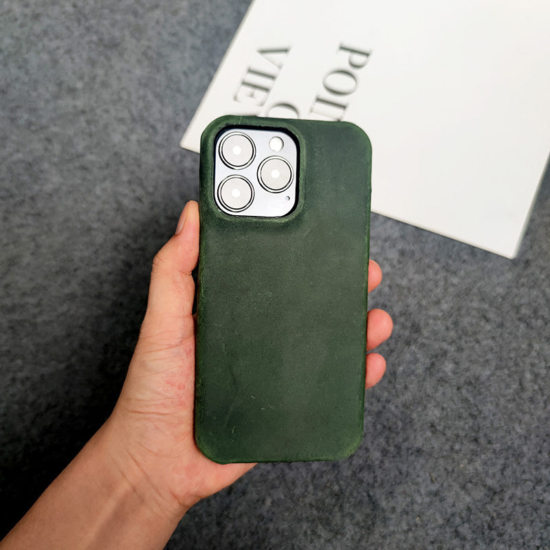 The First Layer Of Cowhide Is Suitable For 13pro Mobile Half-pack Hard Shell Mini Leather Retro Mobile Arcade Ltd