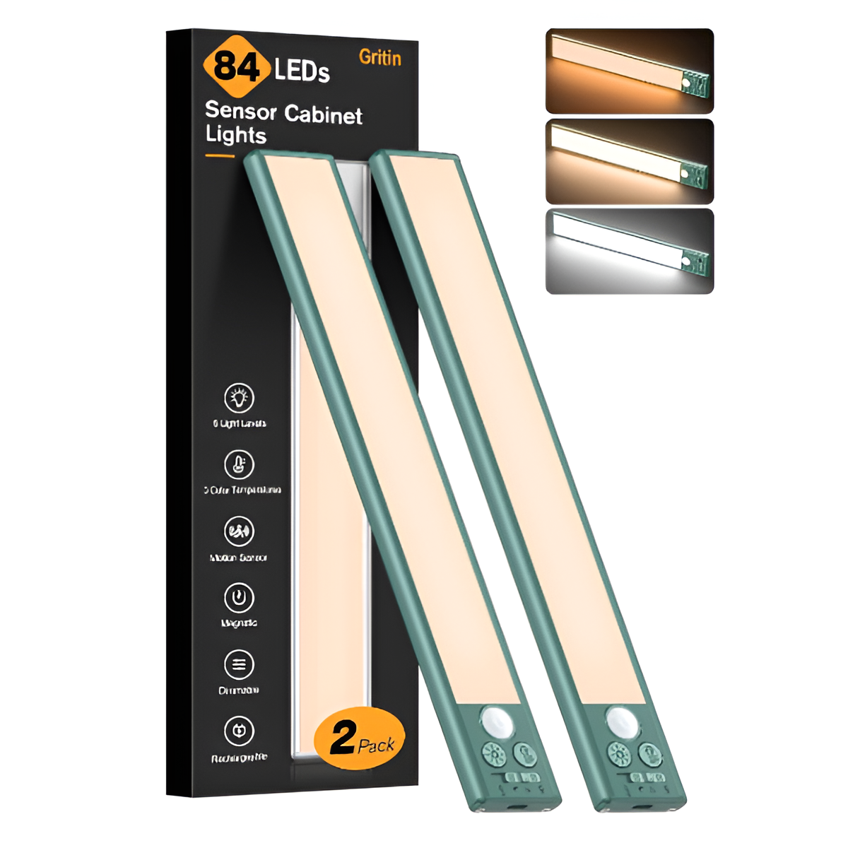 Gritin 84 LED Motion Sensor Under Cabinet Lights, 3-Colour, 5-Brightness, 2 Pack Mobile Arcade Ltd