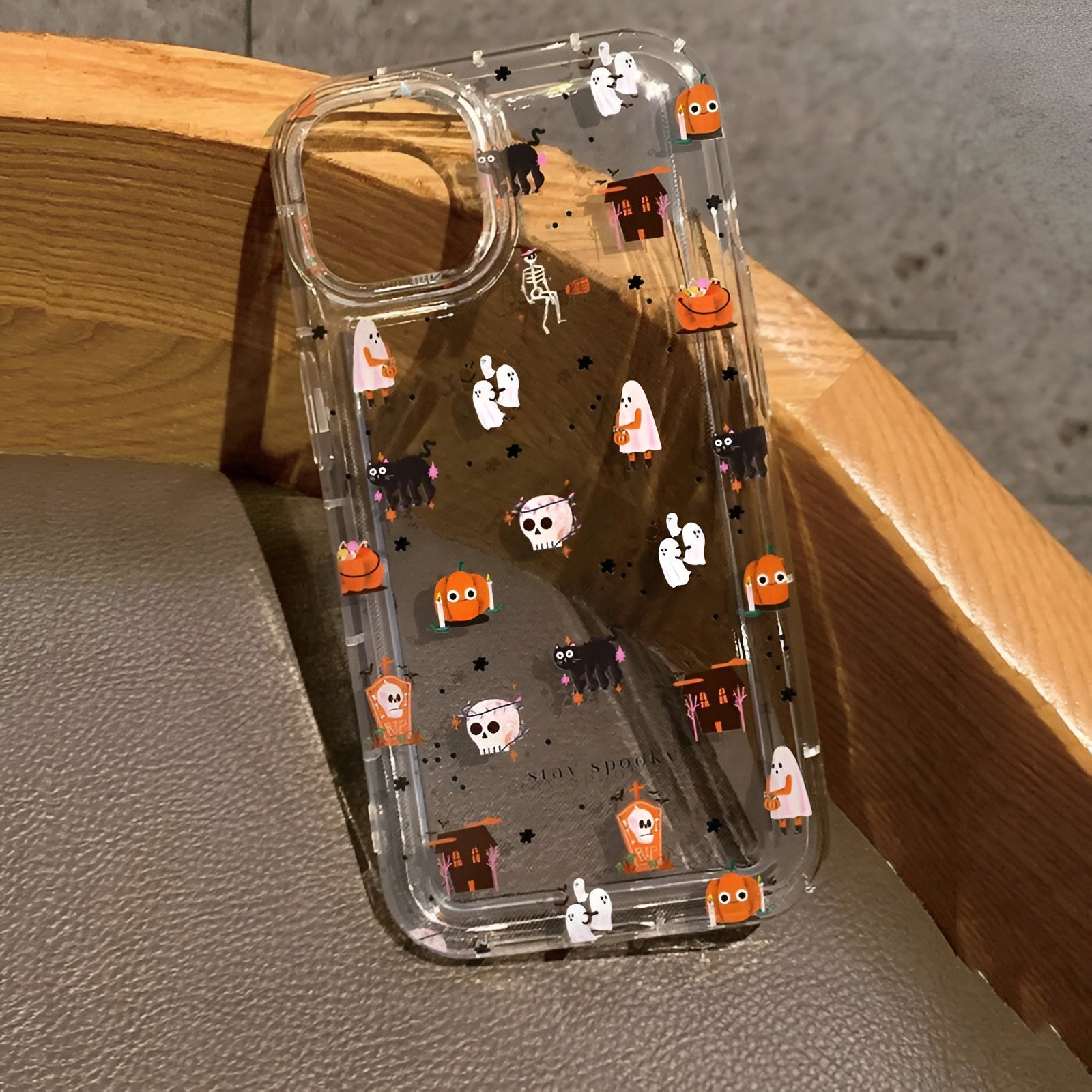 Cute Halloween Pumpkin Ghost Clear Phone Case For iPhone 17 16 15 14 13 12 Mobile Arcade Ltd