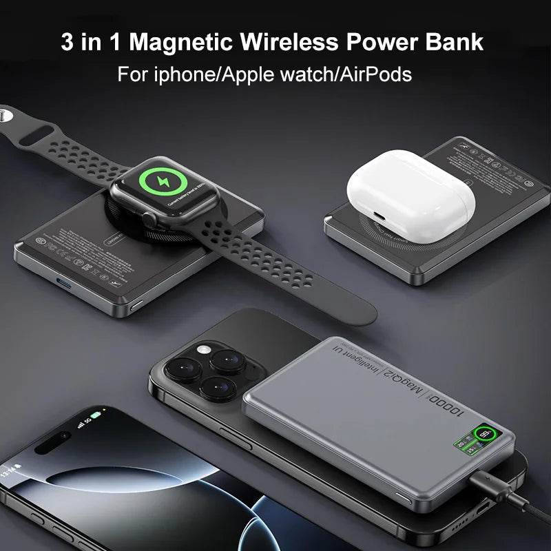 10000mAh Ultra Thin 3-in-1 Magnetic Wireless Power Bank w/ 20W USB-C Fast Mobile Arcade Ltd