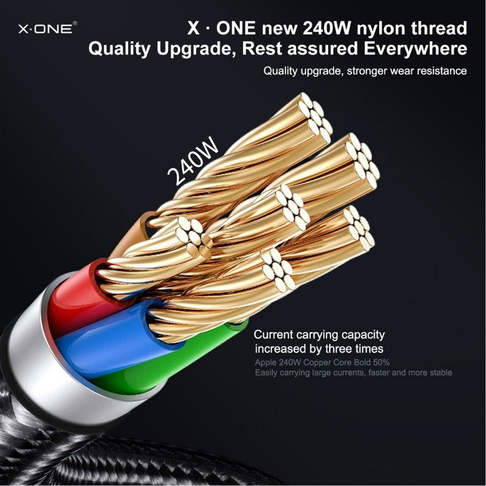 XONE 240W Dual USB-C Fast Charging Cable – E-MARK Chip, Nylon Braided, 1.5m Mobile Arcade Ltd