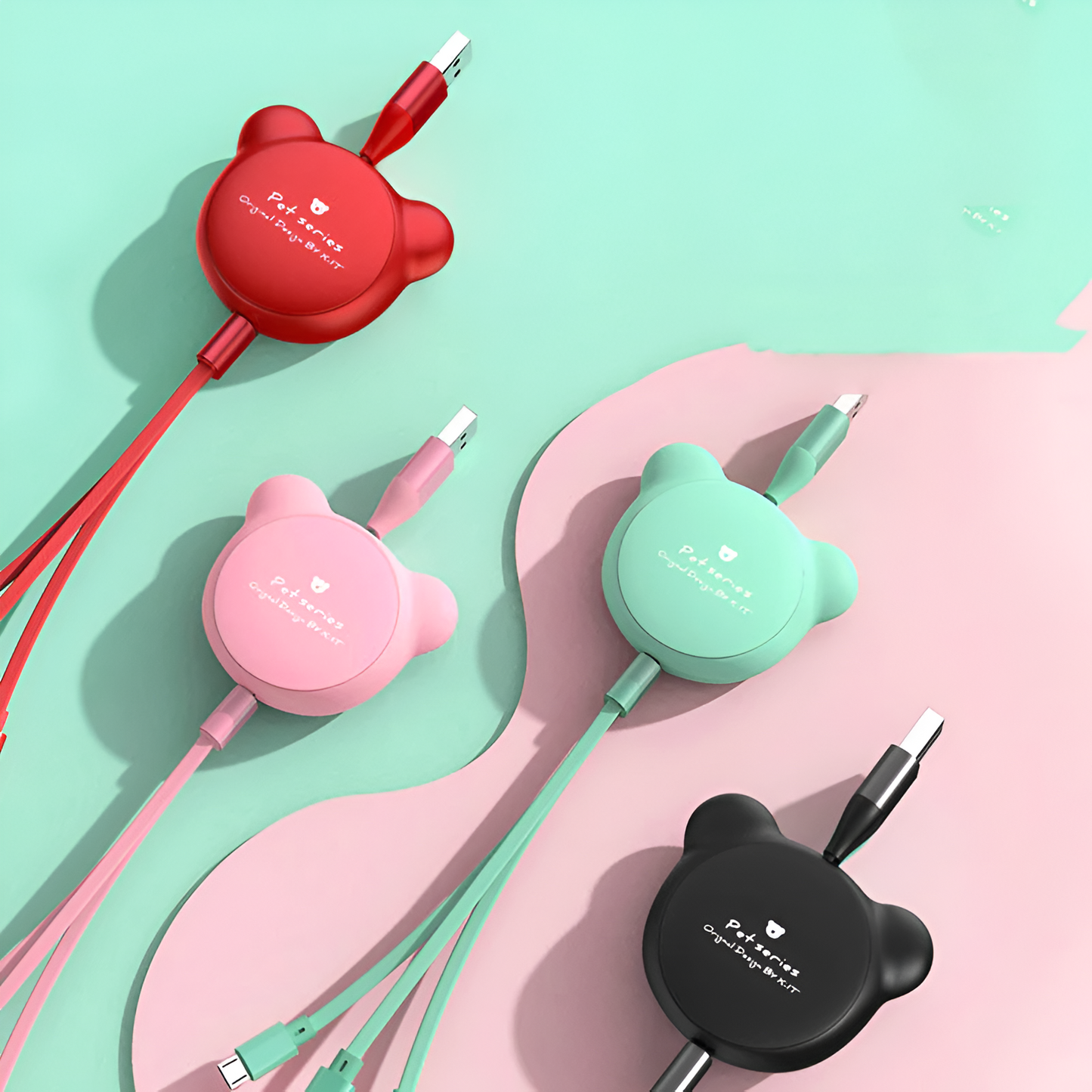 Cute Telescopic Bear 3-in-1 Charging Cable – Mini USB, 30Pin & Micro USB