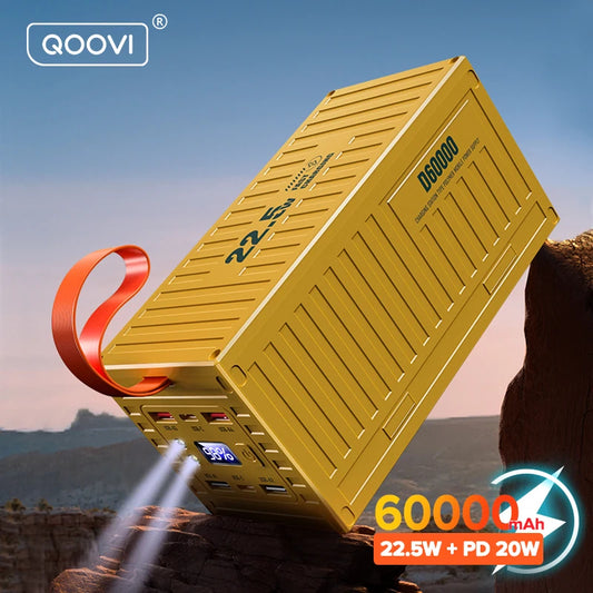 QOOVI 60000mAh Power Bank 22.5W Fast Charging PD QC3.0 Portable Charger
