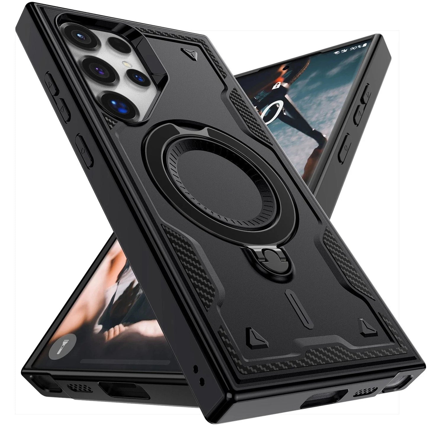 Samsung S25 Ultra Rugged Case with Magnetic Kickstand & Ring Holder Cover