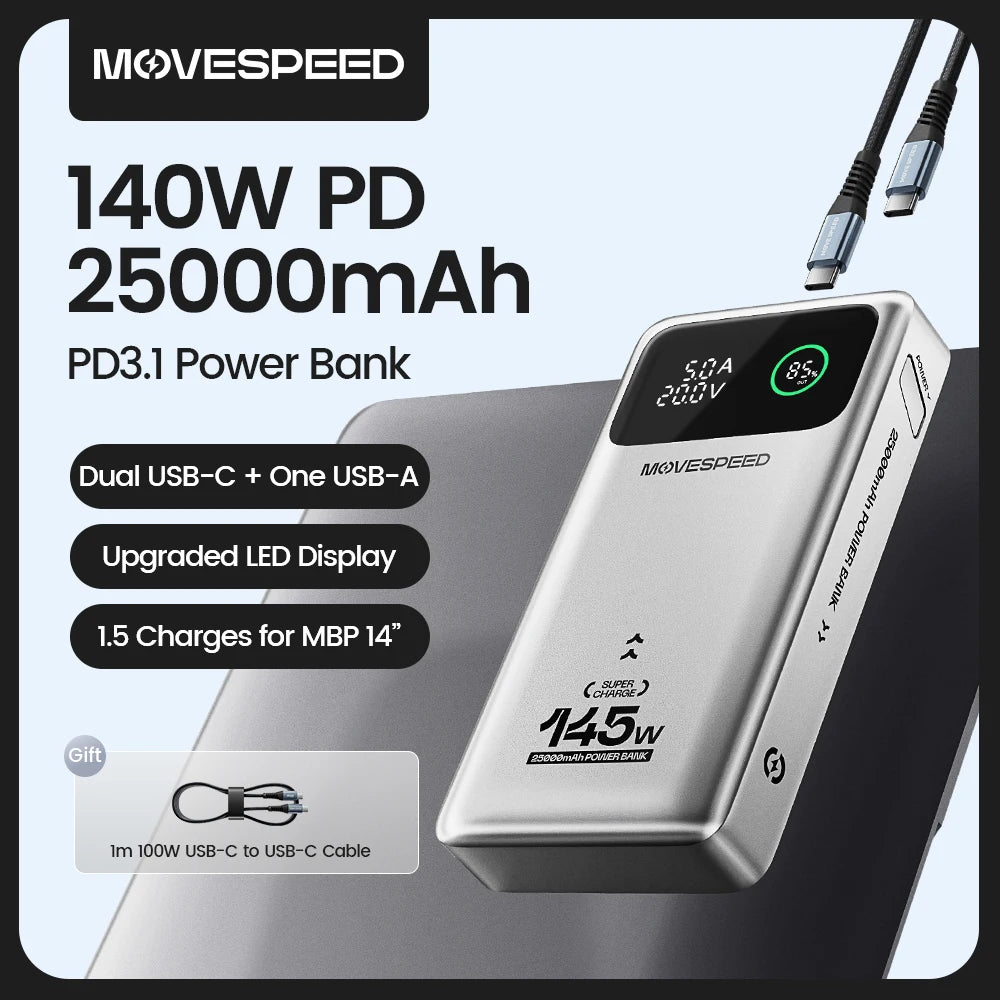 MOVESPEED M25Pro 25000mAh 140W PD3.1 Fast Charging Power Bank for Laptop
