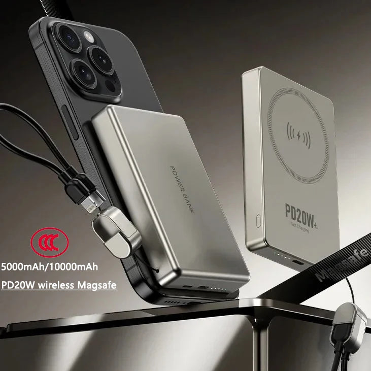 10000mAh Ultra Slim Magnetic Wireless Power Bank PD20W with Cable
