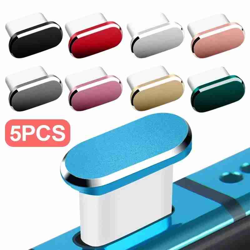 5PCS Type-C Metal Dust Plugs | Universal Charging Port Anti-Dust Stoppers Mobile Arcade Ltd