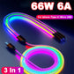 3-in-1 66W Fast Charging Cable RGB Light Micro USB Type-C & iPhone
