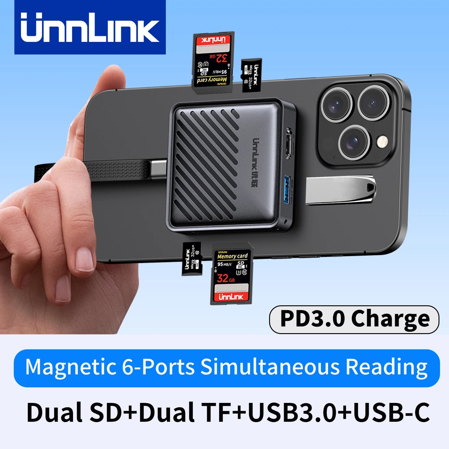 Unnlink 8-in-1 Magnetic USB-C Dock with Dual SD/TF, USB 3.0 & PD 3.0 Charging