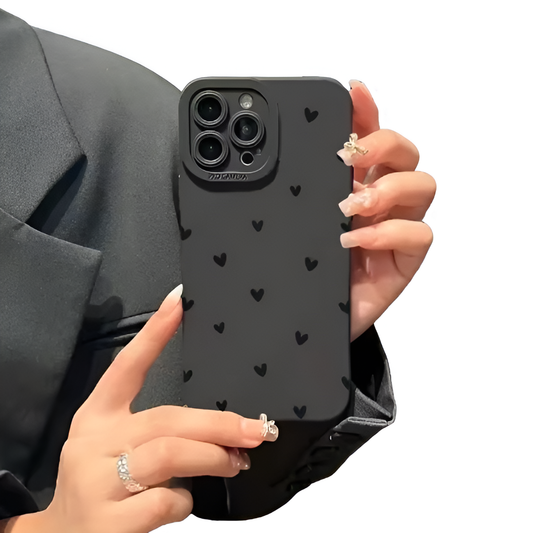 Black Love Heart Shockproof Silicone Phone Case for iPhone 14–17 & 15/16 Mobile Arcade Ltd