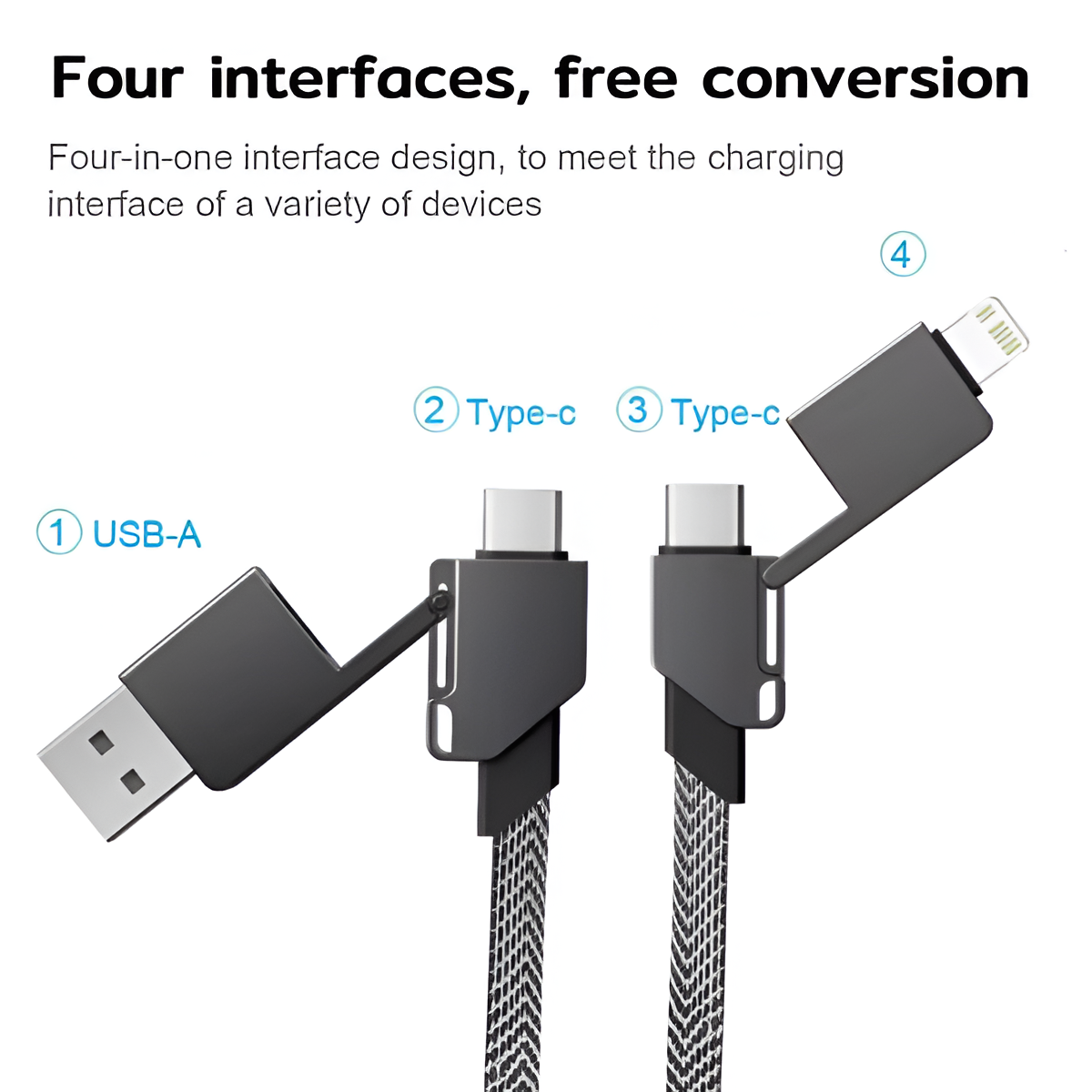 4-in-1 Magnetic Fast Charging Cable 60W PD Type-C & 27W iPhone Quick Charger Mobile Arcade Ltd