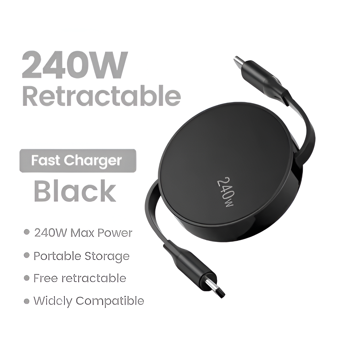 USB-C to USB-C 240W PD Retractable Fast Charging Cable 1M for iPhone 15/16 Mobile Arcade Ltd