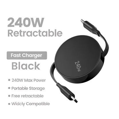 USB-C to USB-C 240W PD Retractable Fast Charging Cable 1M for iPhone 15/16 Mobile Arcade Ltd