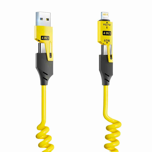 65W 4 in 1 Spring USB Cable Fast Charge Type-C for iPhone, iPad, MacBook Mobile Arcade Ltd