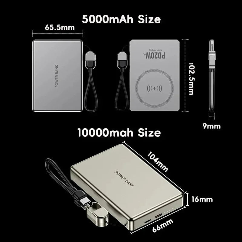 10000mAh Ultra Slim Magnetic Wireless Power Bank PD20W with Cable MobileArcadeLtd