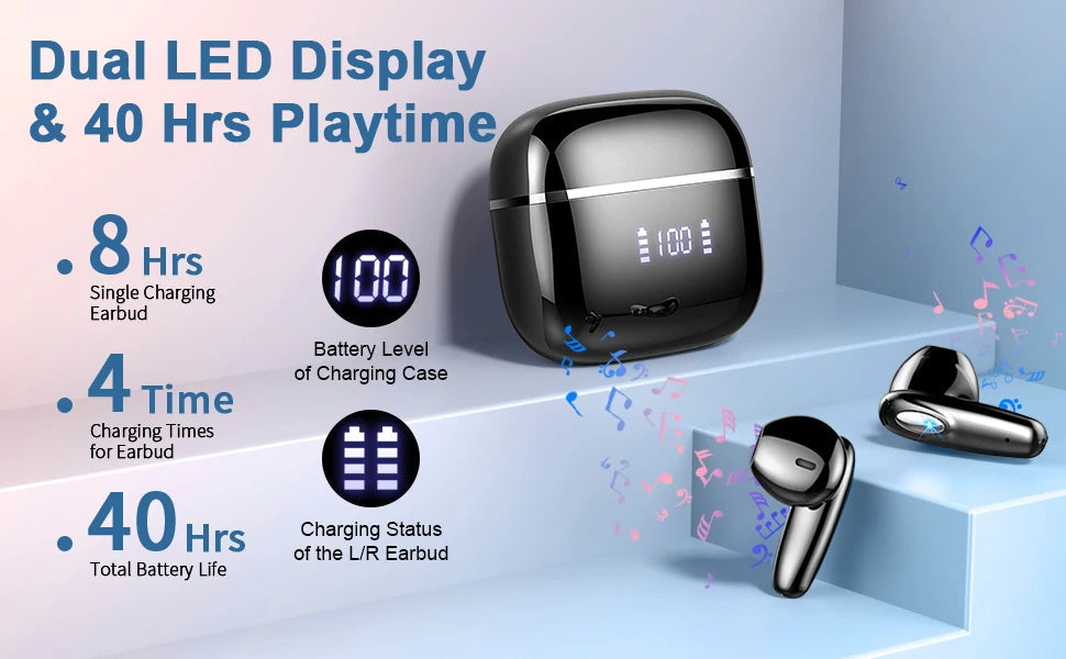 Wireless Bluetooth 5.3 Earbuds with LED Display, 40H Playtime & ENC Mic Mobile Arcade Ltd