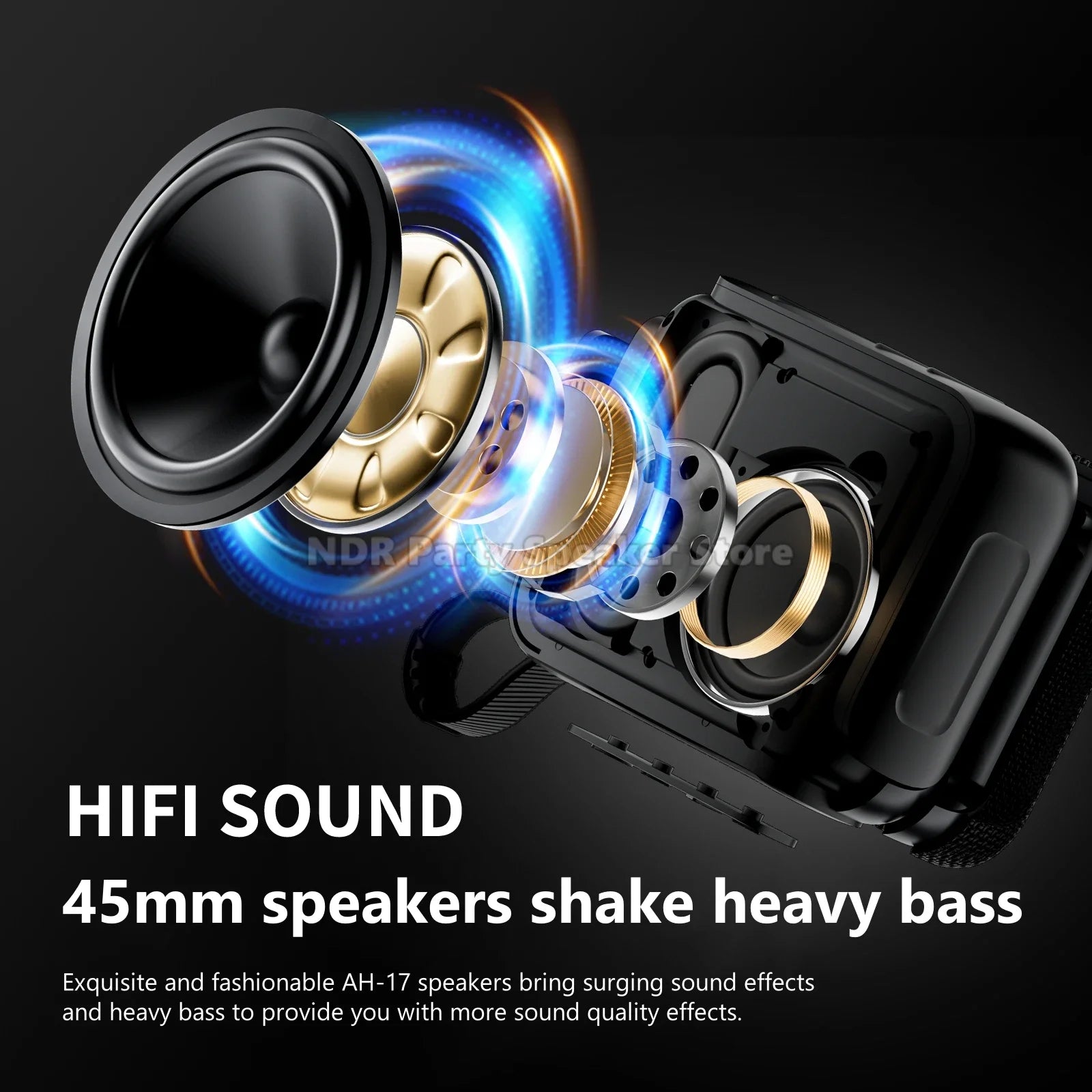 AH-17 Portable Bluetooth 5.4 Speaker | TWS True Wireless Stereo | IPX4 Waterproof Heavy Bass Subwoofer for Outdoor & Shower Use Mobile Arcade Ltd