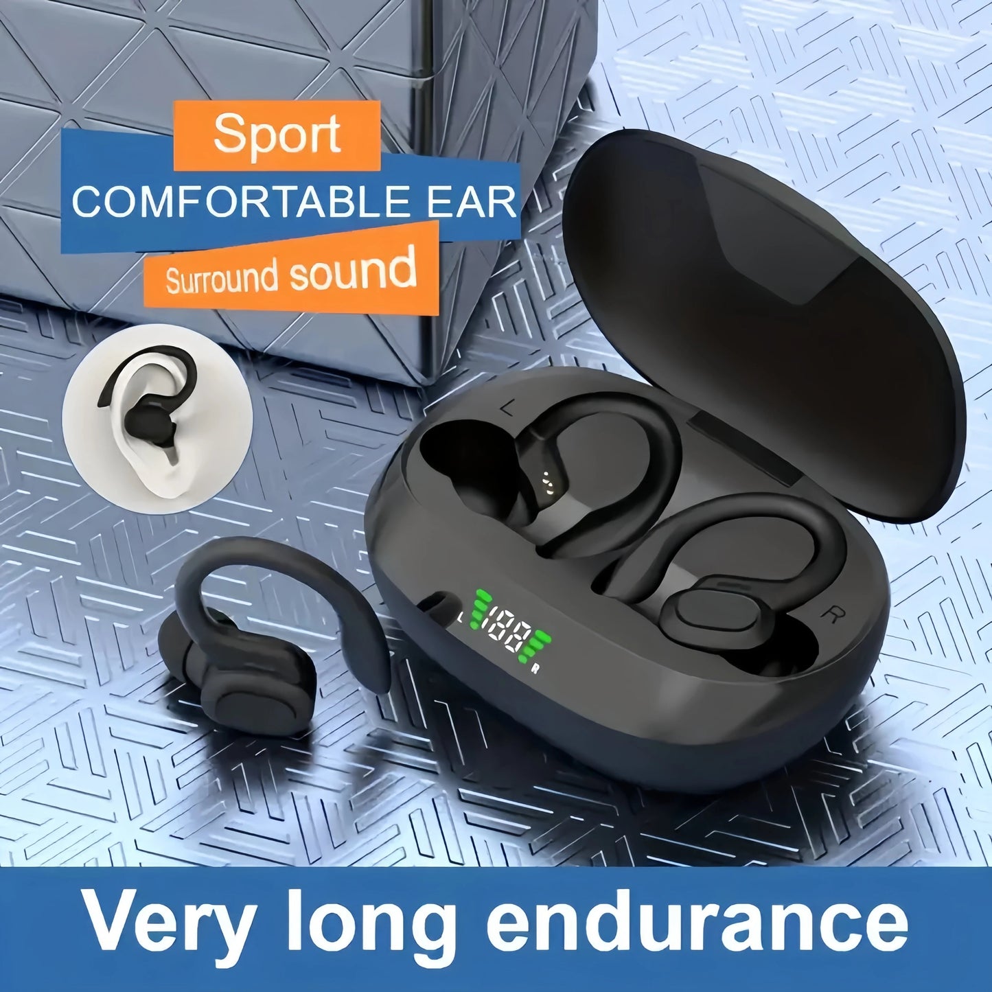 True Wireless Earbuds with Mic | Sports Ear Clip, Stereo Sound & LED Display Mobile Arcade Ltd