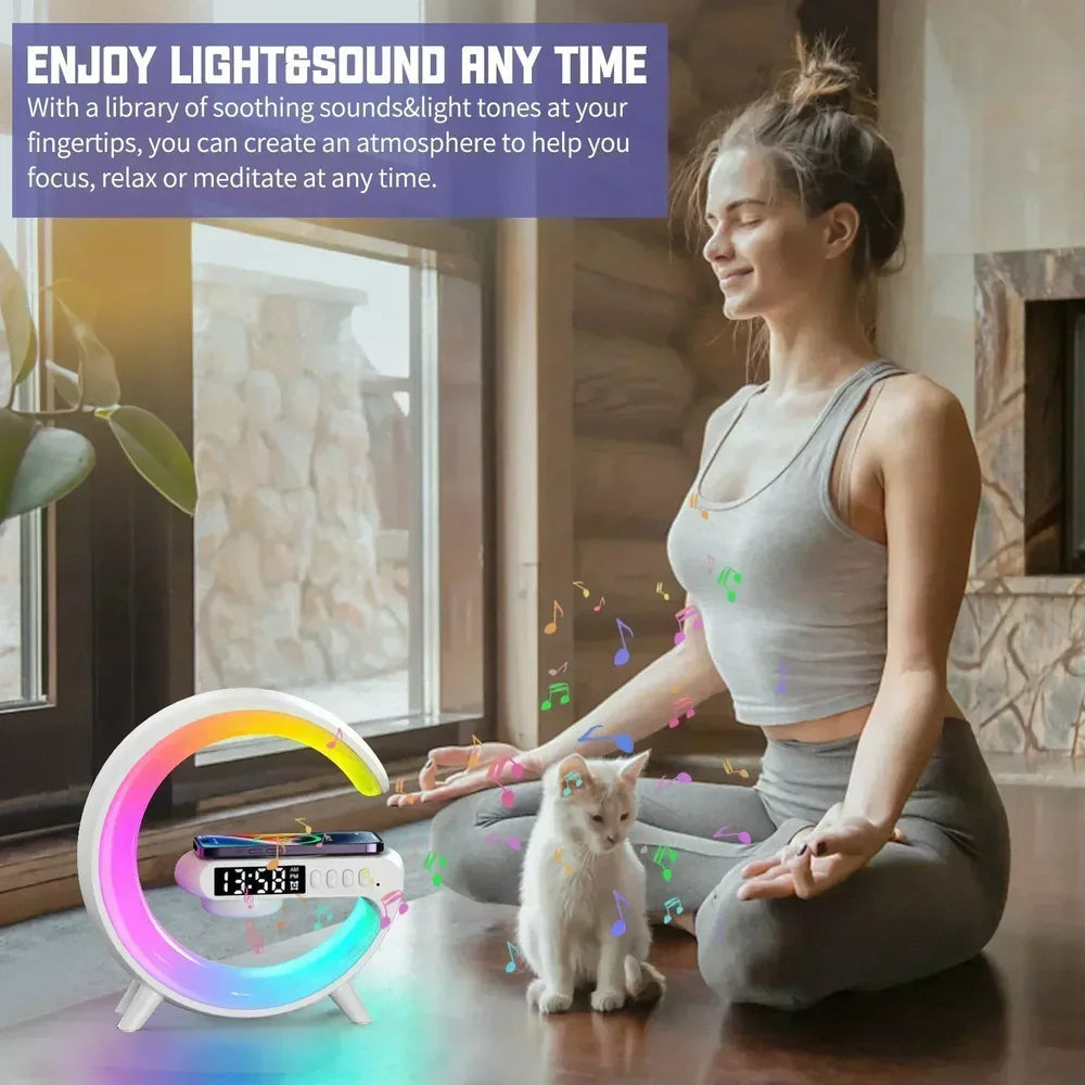 LED Smart G Lamp Bluetooth Speaker Wireless Charger RGB Alarm Clock Night Light Mobile Arcade Ltd