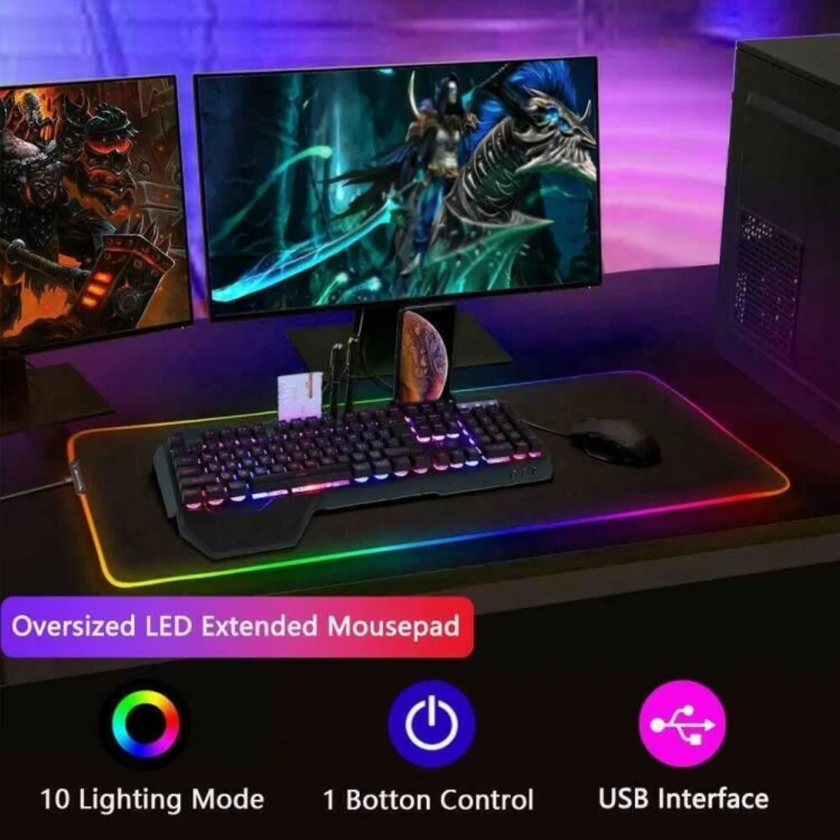 RGB LED Gaming Mouse Pad for PC Computer – 10 Lighting Modes Non-Slip Mat Mobile Arcade Ltd