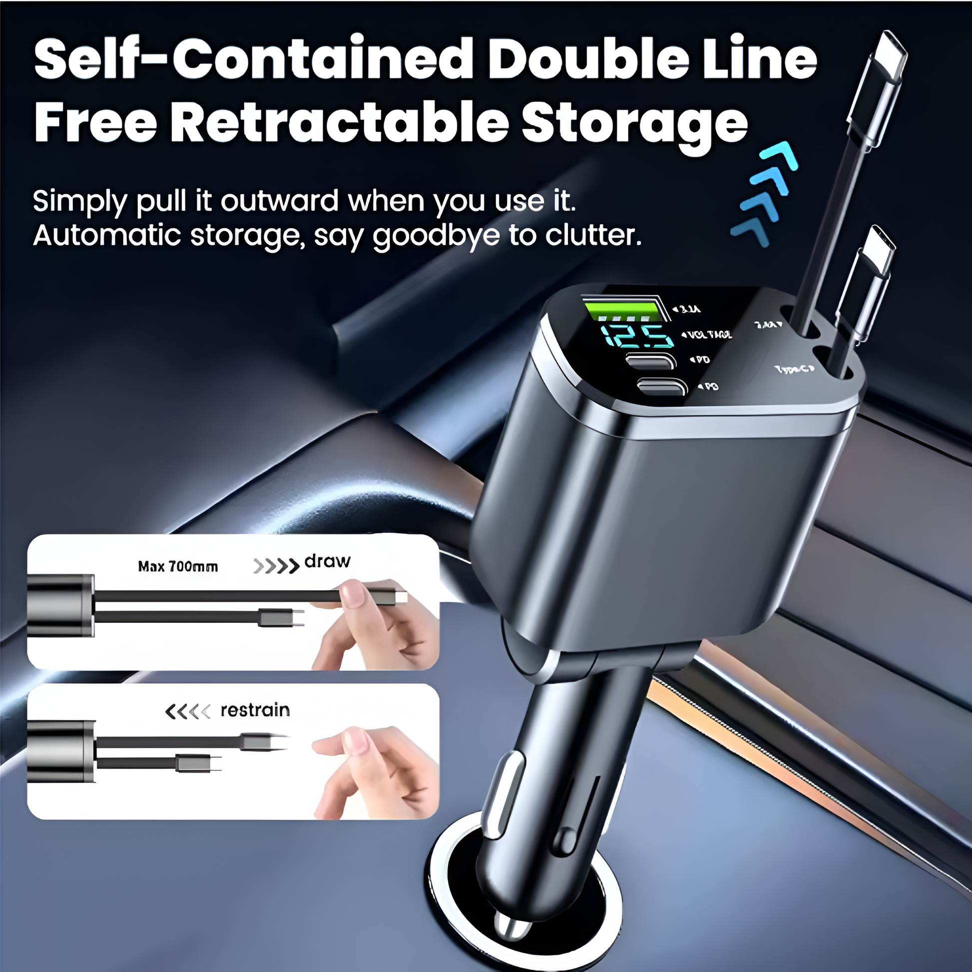 Ultra Fast 5-in-1 USB Car Charger with Dual PD Ports & Smart Voltage Display Mobile Arcade Ltd