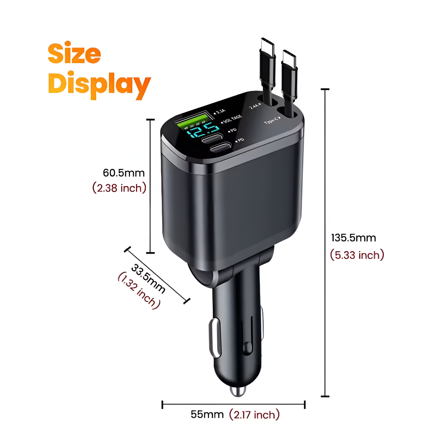 Ultra Fast 5-in-1 USB Car Charger with Dual PD Ports & Smart Voltage Display Mobile Arcade Ltd