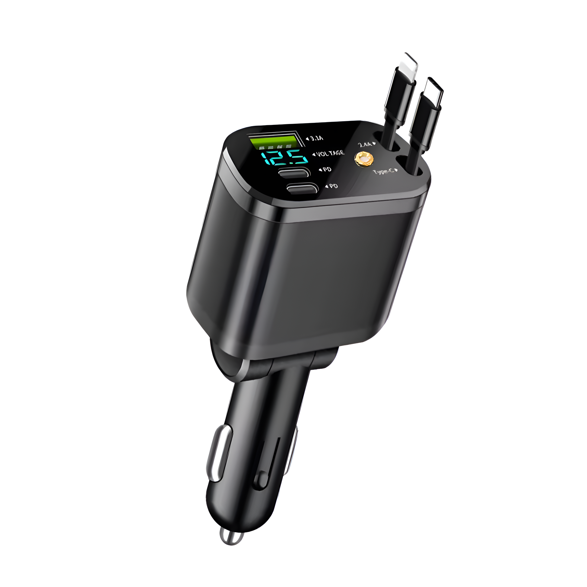 Ultra Fast 5-in-1 USB Car Charger with Dual PD Ports & Smart Voltage Display