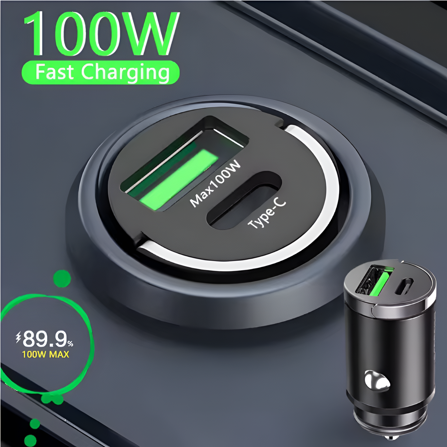 100W Mini PD Car Charger QC3.0 Fast USB Type-C Charger for iPhone & Android Mobile Arcade Ltd