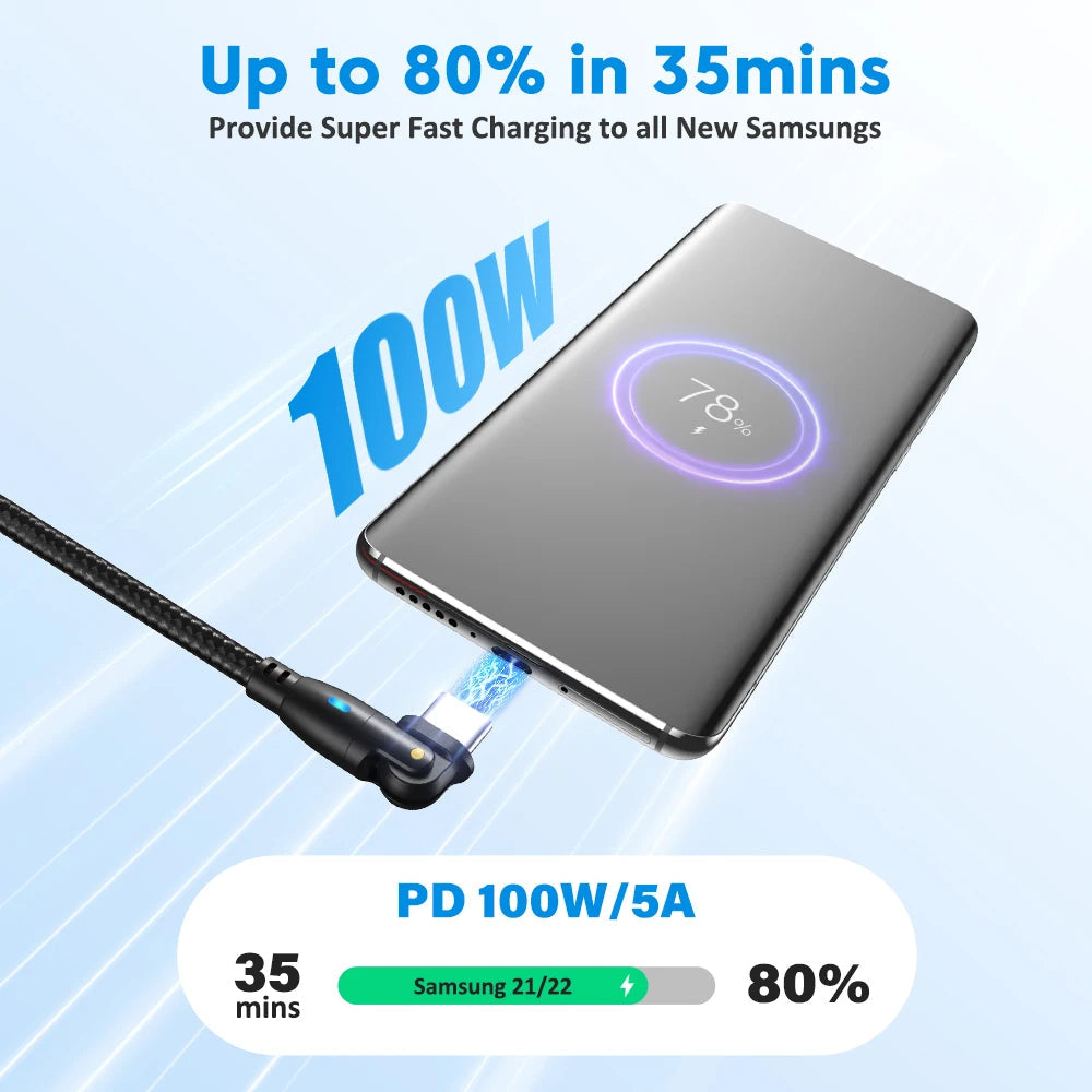 100W USB-C to USB-C Cable 5A PD Fast Charger Cord 180° for MacBook & More Mobile Arcade Ltd